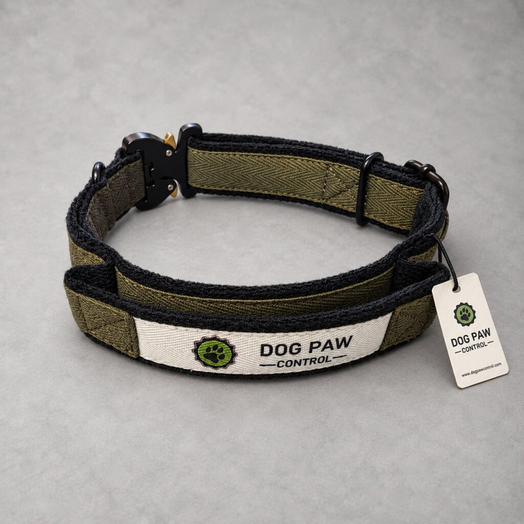 Oliwkowa obroża z uchwytem i zapięciem typu cobra Dog Paw Control
